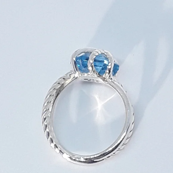 David Yurman Blue Topaz Cable Wrap Ring 6.5 - Picture 8 of 9